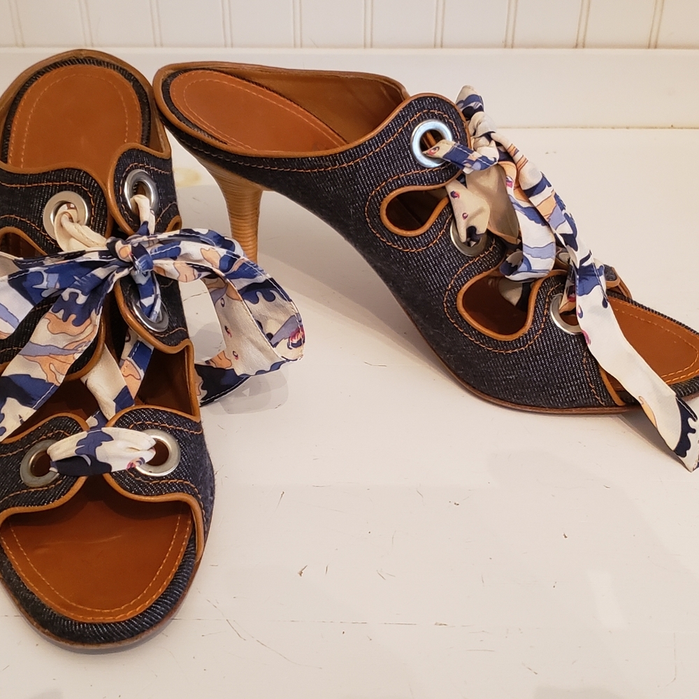 Salvatore Ferragamo Denim Lace Up Pumps, sz 10, Worn Once